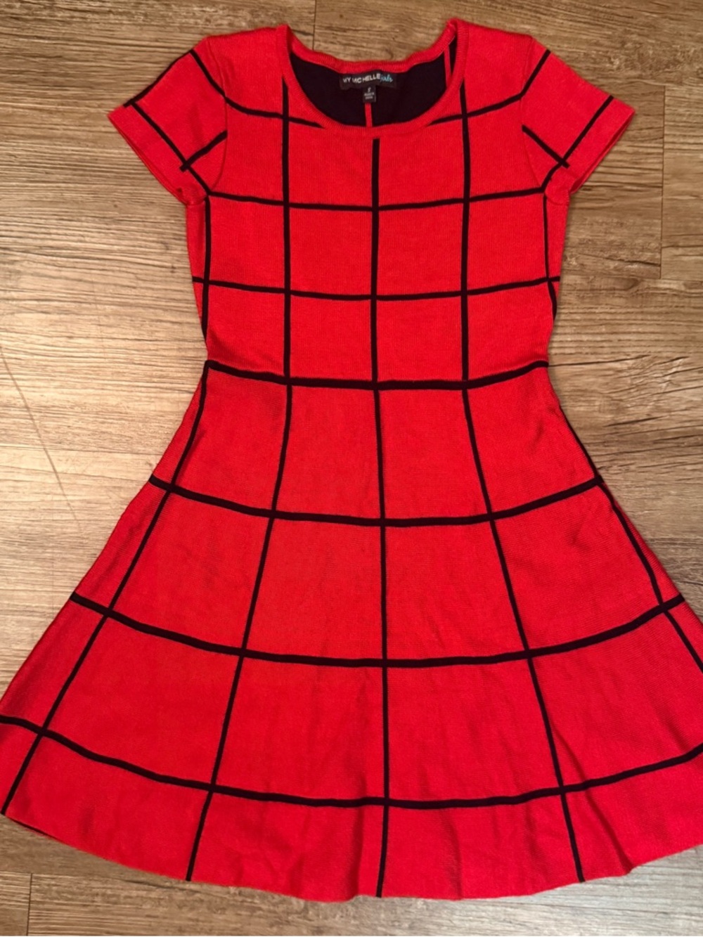 My Michelle Red Dress with Black Grid Pattern